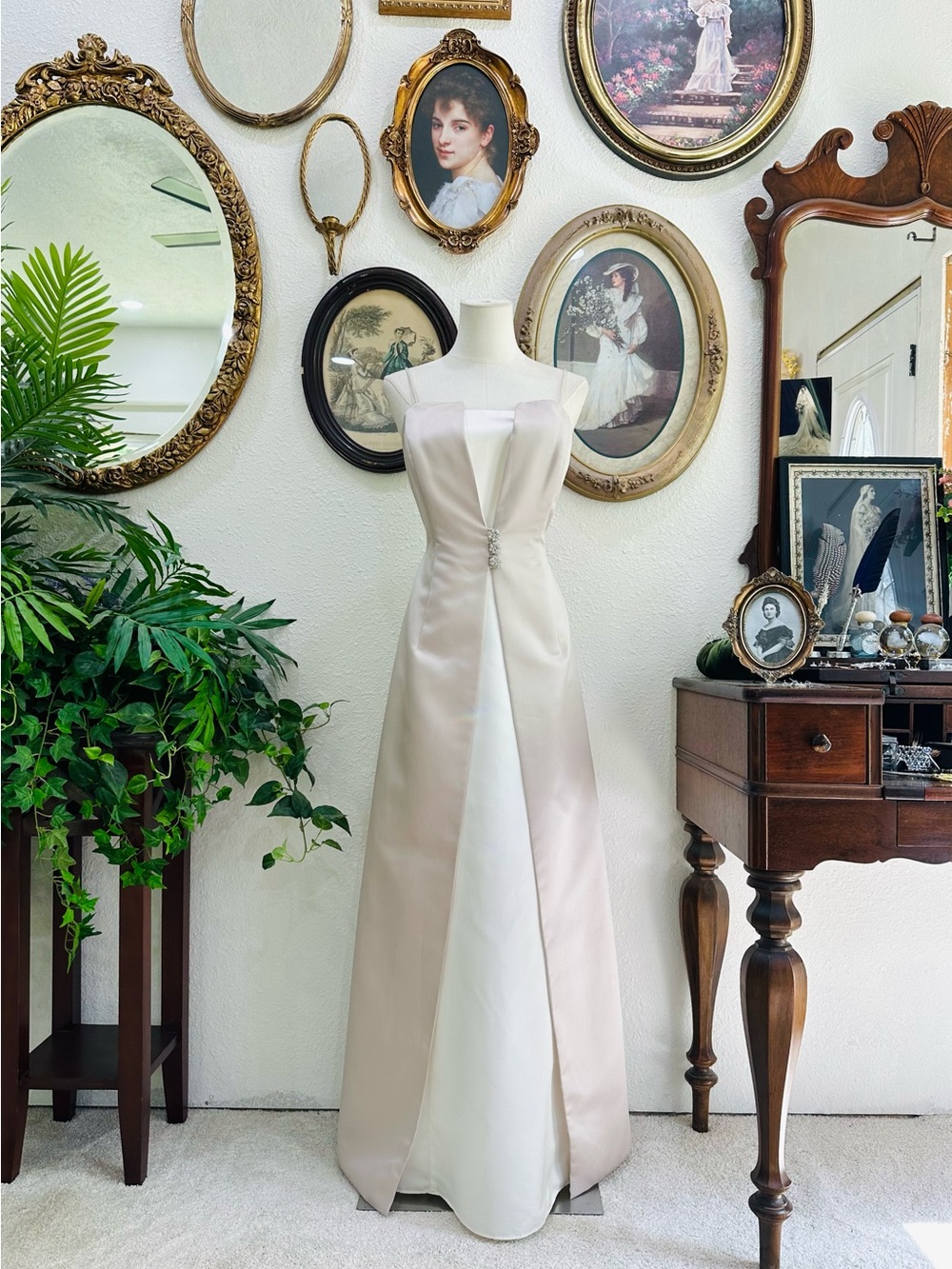 Michaelangelo Ivory and Champagne Satin A-Line Wedding Dress